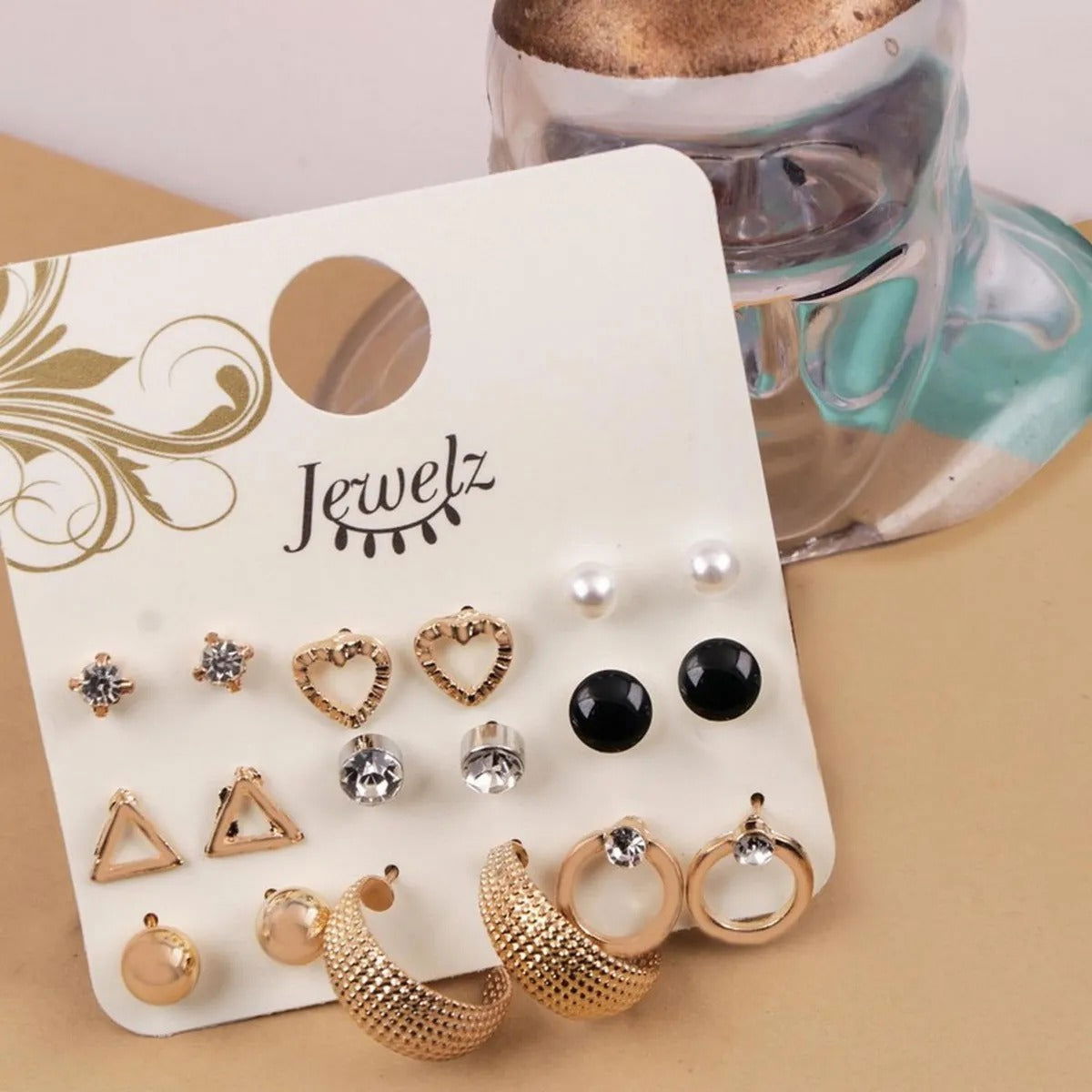 Gold-Plated 9-Pair Earrings Set for Women Girls – Combo Jewelry Pack
