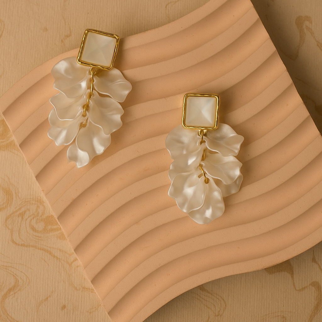 Pearl-White Floral Dangler Earrings