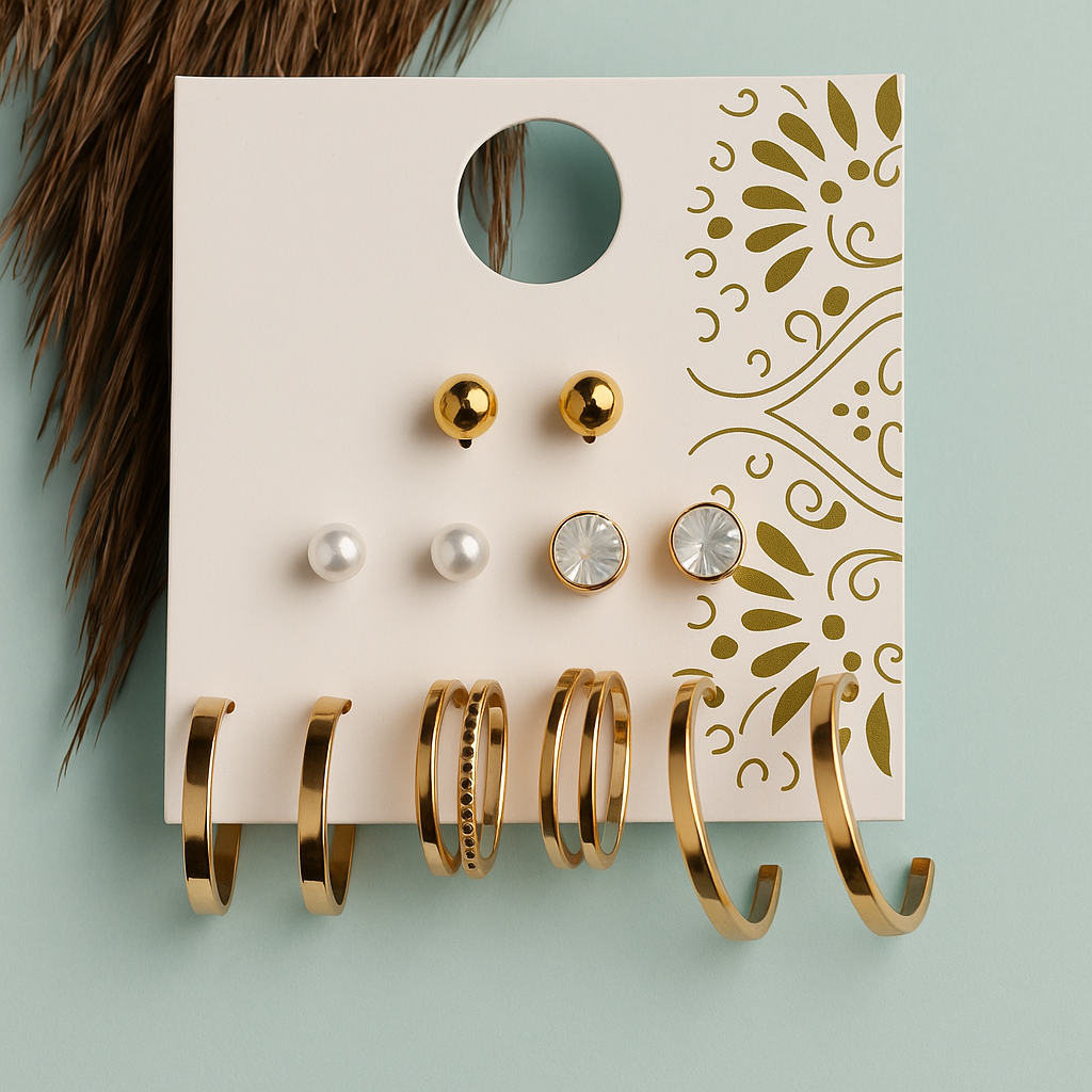 Gold-Plated Hoops & Studs – 6 Pairs Combo