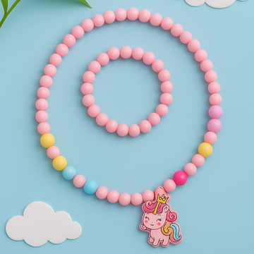 Plastic Baby Pink Kids Necklace & Bracelet Set