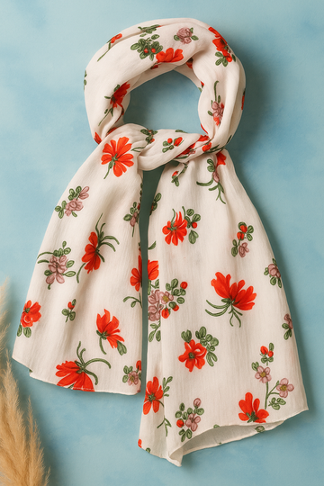 Floral Print Viscose Stole for Girls