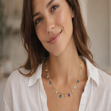 Gold Plated Multicolor Heart Charm Necklace for Women