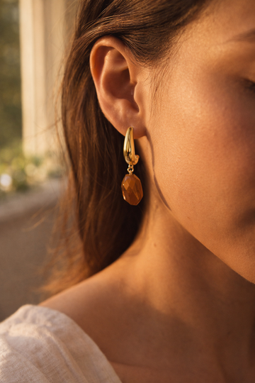 Gold Plated Brown Crystal Dangle Earrings