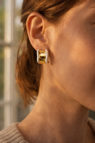 Chic White And Gold Plated Hoop Earrings for Women |