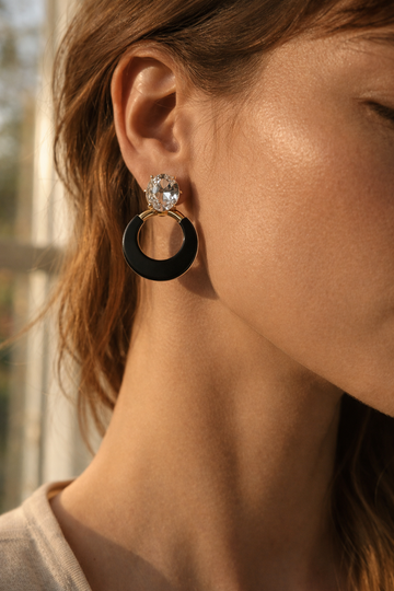 Stylish Black & Gold Plated Hoop Earrings for Women