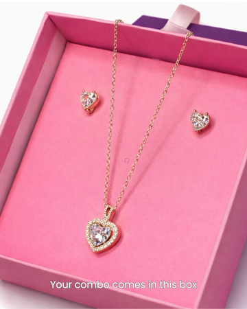 Valentine Combo Heart-Shaped Pendant Necklace & Earrings Set