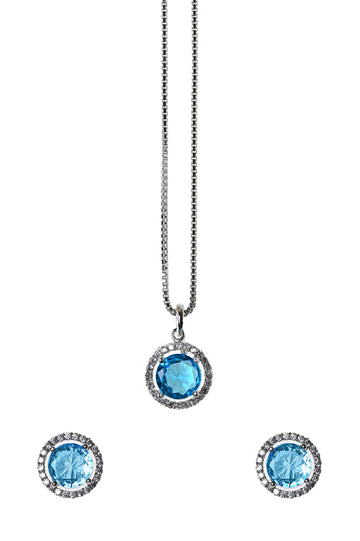 AD Ocean Blue Solitaire Pendant & Stud Earring Set