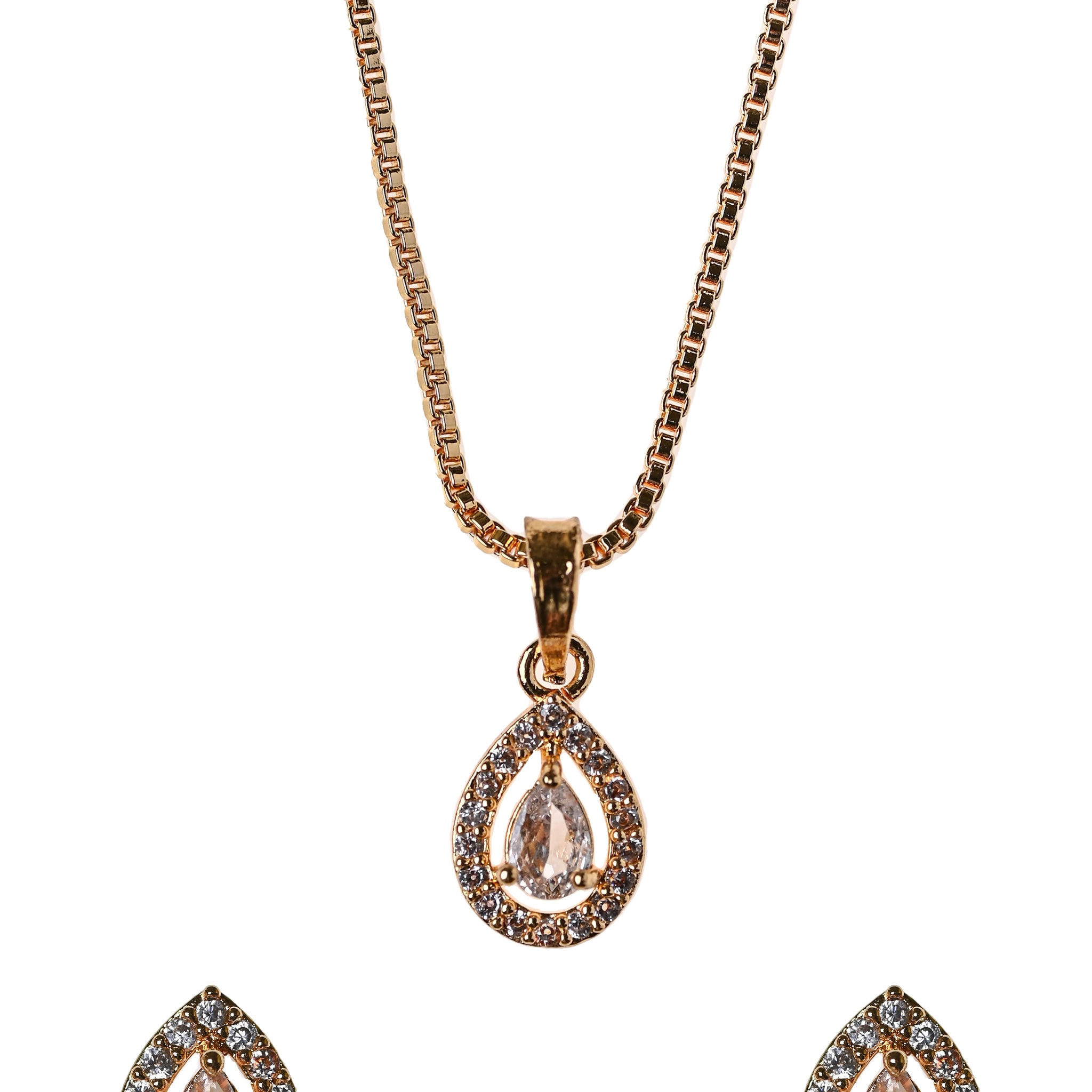 AD Golden Teardrop CZ Pendant & Earring Set