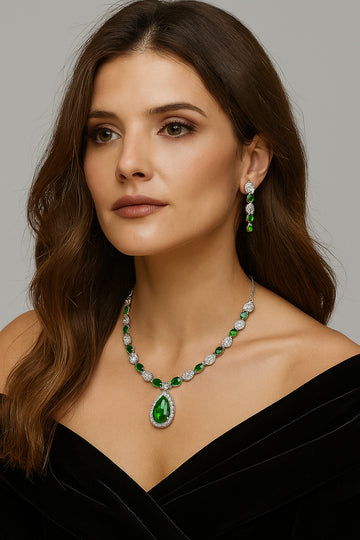 Luxury Green Drop Necklace with Earrings – Bridal & Festive Jewellery Set