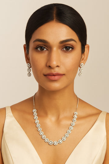 Silver Diamond Look Necklace & Earring Set for Women – Elegant Party Jewellery