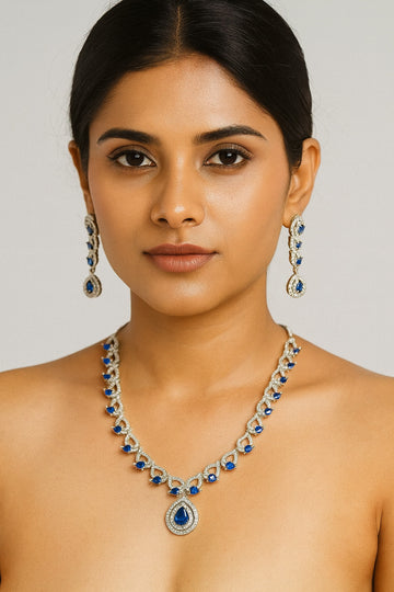 Blue Stone Necklace & Earring Set for Women – Elegant Party Jewellery