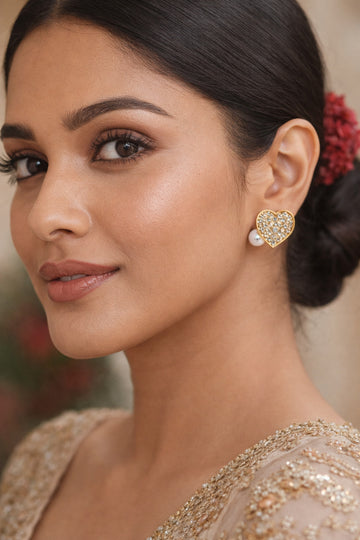 Jewelz Gold-Tone Heart Stud Earrings with Pearl & Stone