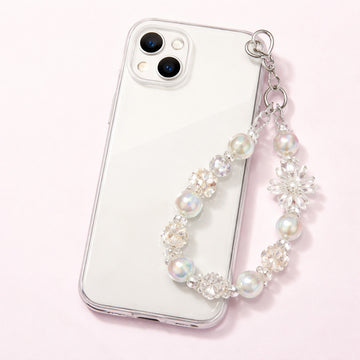 Iridescent Clear Beaded Bag Charm Bracelet with Acrylic Beads & Clip Ring