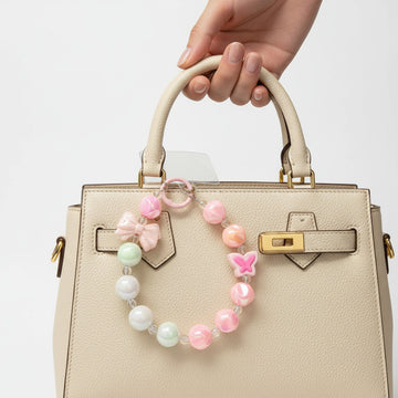 Pastel Beaded Butterfly & Bow Bag Charm Bracelet with Acrylic Beads & Clip Ring