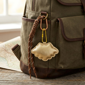 Gold Abstract Cloud Shape Bag Charm with Brown Rope Strap & Carabiner Clip