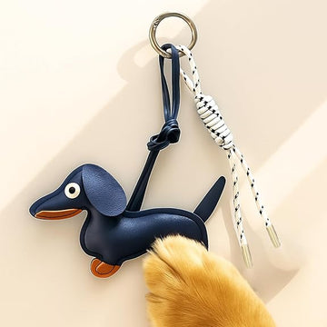 Cute Blue Dachshund Dog Bag Charm with Rope Strap & Keyring Clip