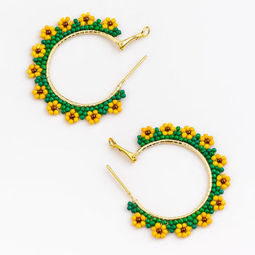 Jewelz Daisy Floral Beaded Hoop Earrings