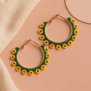 Jewelz Daisy Floral Beaded Hoop Earrings