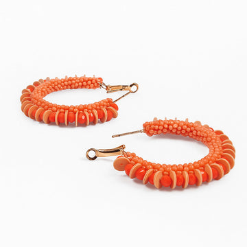 Jewelz Coral Beaded Hoop Earrings