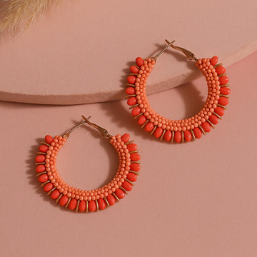 Jewelz Coral Beaded Hoop Earrings