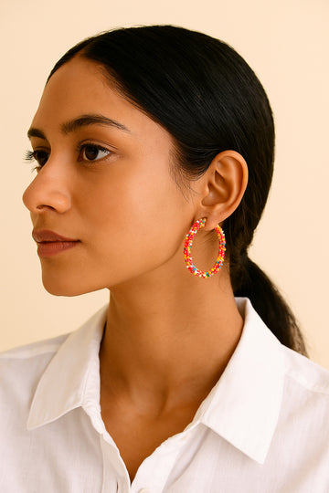 Multicolor Beaded Hoop Earrings