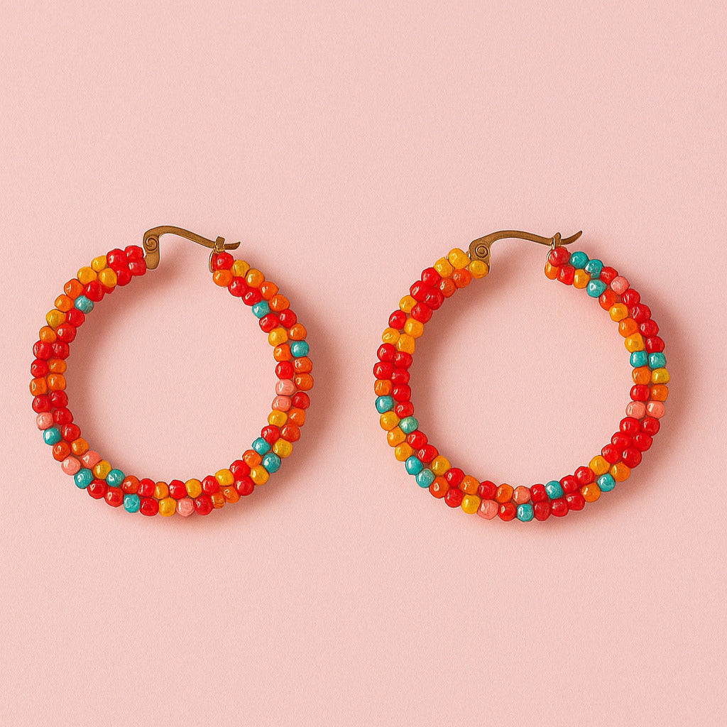 Multicolor Beaded Hoop Earrings