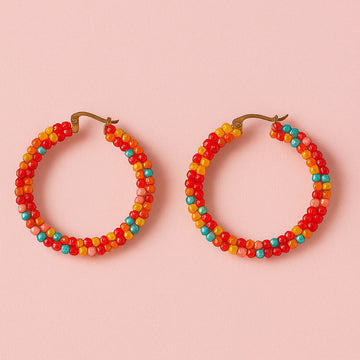 Multicolor Beaded Hoop Earrings