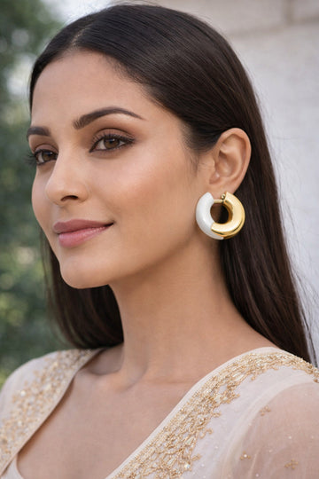 Dual Tone Gold & White Hoop Earring
