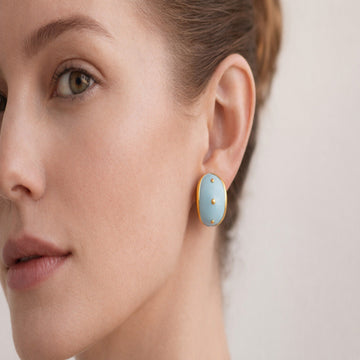 Gold-Toned Turquoise Blue Stone Stud Earrings
