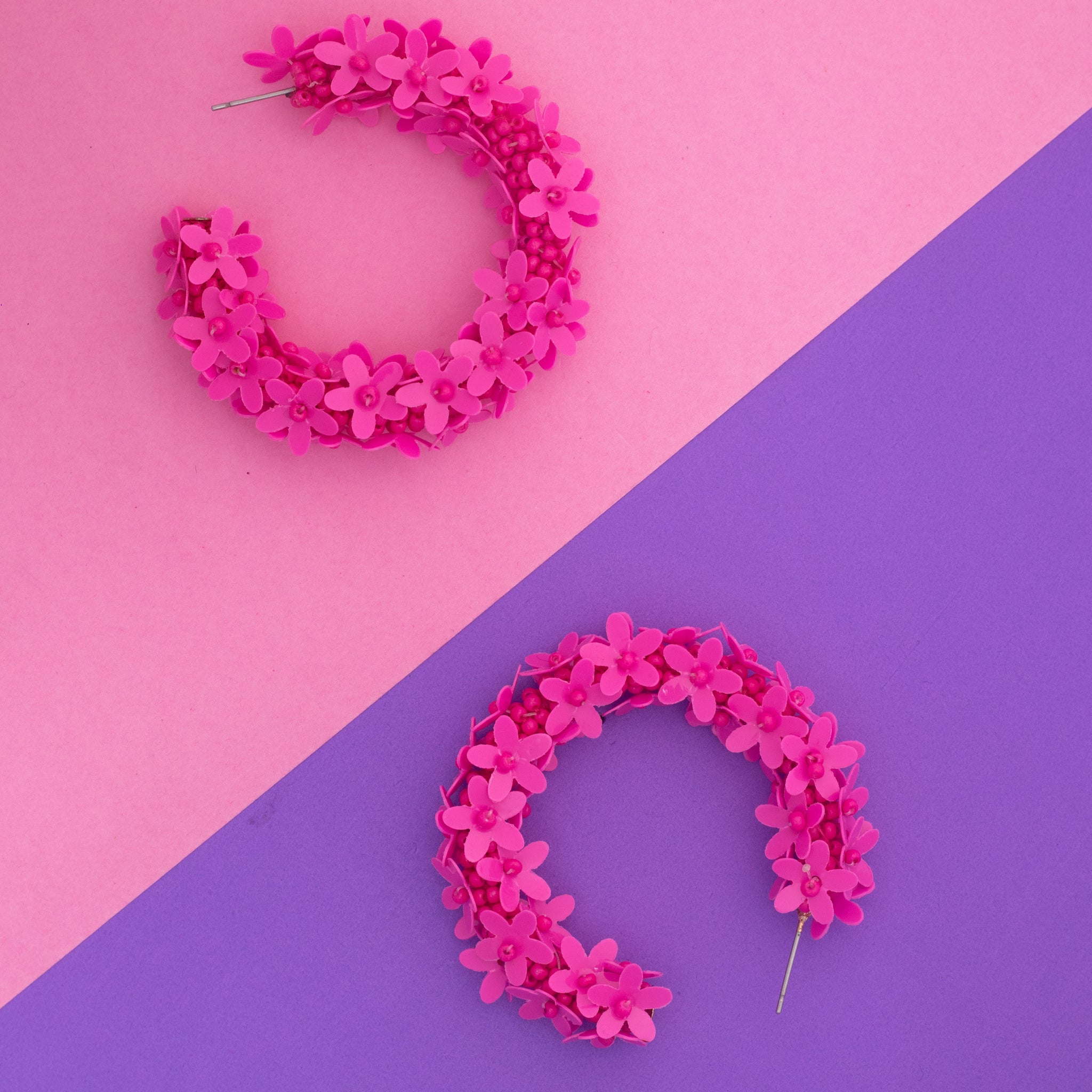 Pink Floral Hoop Earrings for Women