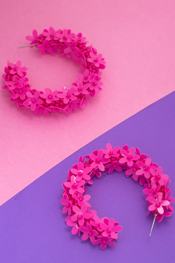 Pink Floral Hoop Earrings for Women