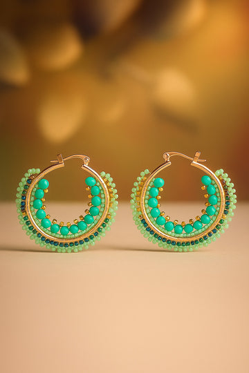 Handmade Turquoise Beaded Hoop Earrings