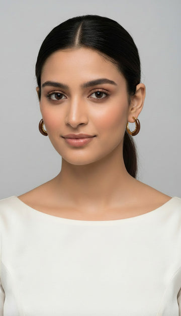 Gold Plated Brown Enamel Chunky Hoop Earrings for Women