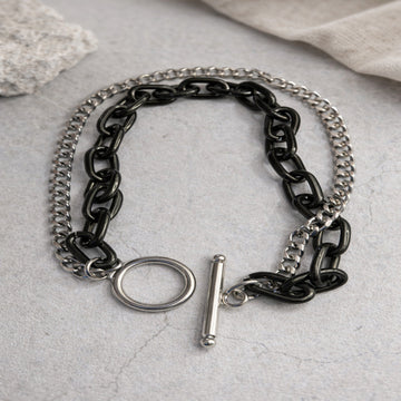 Black & Silver-Toned Layered Bracelet for Men