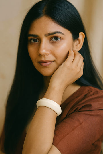 Glossy Cream Solid Bangle for Women