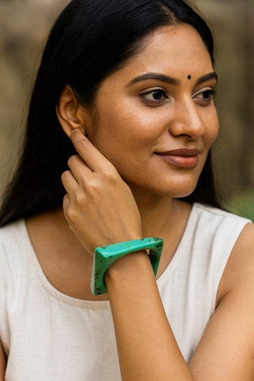 Square Green Marble Bangle for Women