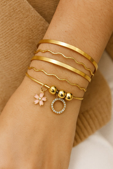 Women’s Gold Charm Bangles – Flower & Bead Design