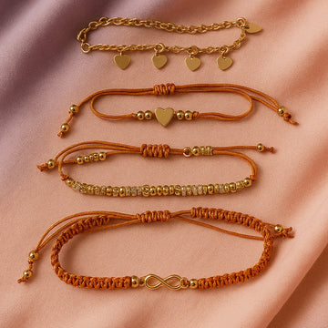 JewelzGold-Tone Charm & Braided Bracelet Set (Pack of 4)