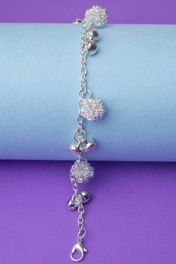 Textured Bead & Bell Charm Bracelet