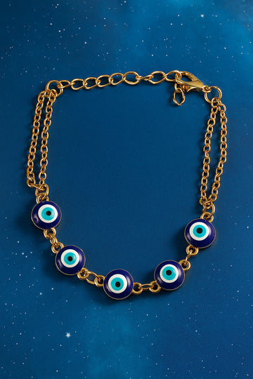 Gold-Plated Evil Eye Bracelet with Blue Enamel Charms