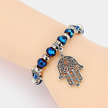 Blue Evil Eye & Hand Beaded Stretch Bracelet