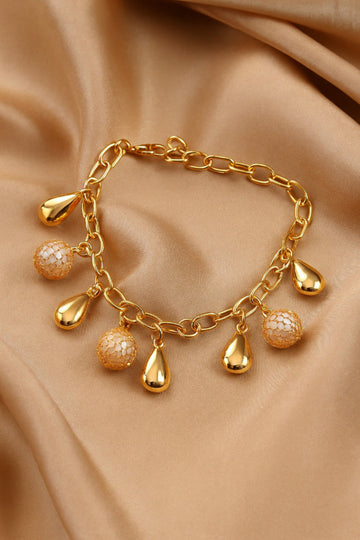 Gold-Tone Statement Bracelet with Pearl Charms