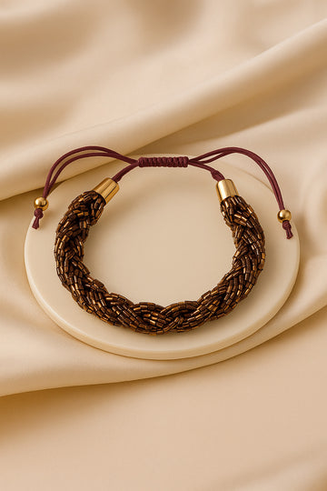 Handmade Braided Metallic Beaded Bracelet – Gold & Black