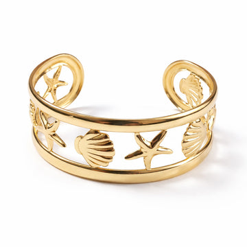 Golden Ocean Shell & Starfish Open Bracelet  for Women | Adjustable Beach Style Bracelet  | Trendy Korean Fashion Jewellery