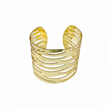 Golden Geometric Cutwork Cuff Bracelet for Women | Trendy Statement Kada | Korean Style Fashion Jewellery