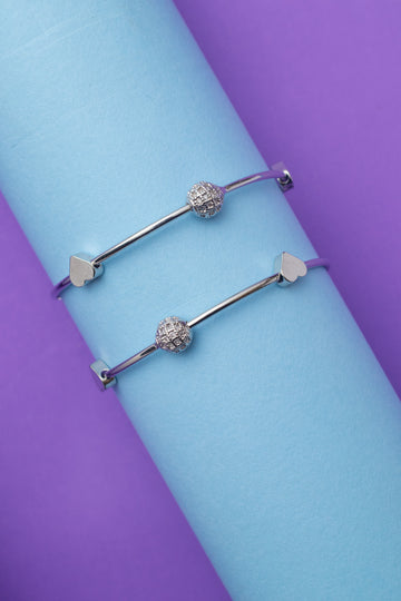 Silver-Tone Adjustable Beaded Bangles (Set of 2)