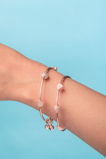 Rose Gold Adjustable Beaded Bangles (Set of 2)