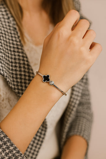 Silver-Tone Clover Bangle Bracelet