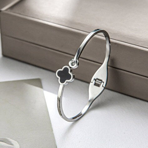 Silver-Tone Clover Bangle Bracelet