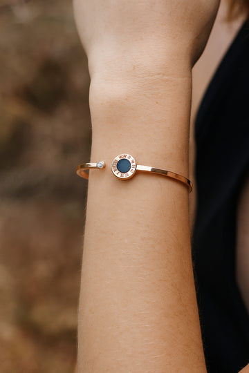 Rose Gold Roman Dial Open Bangle Bracelet